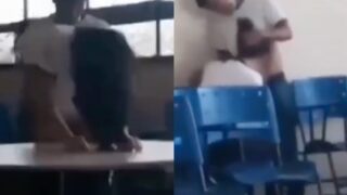 Estudiantes follando en la hora de receso en la escuela